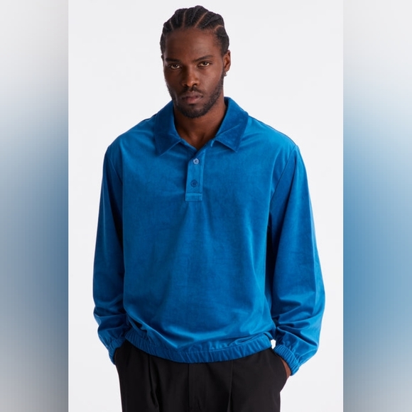 Fashion Nova Other - Relaxed Velvety Velour Polo Long Sleeve Shirt